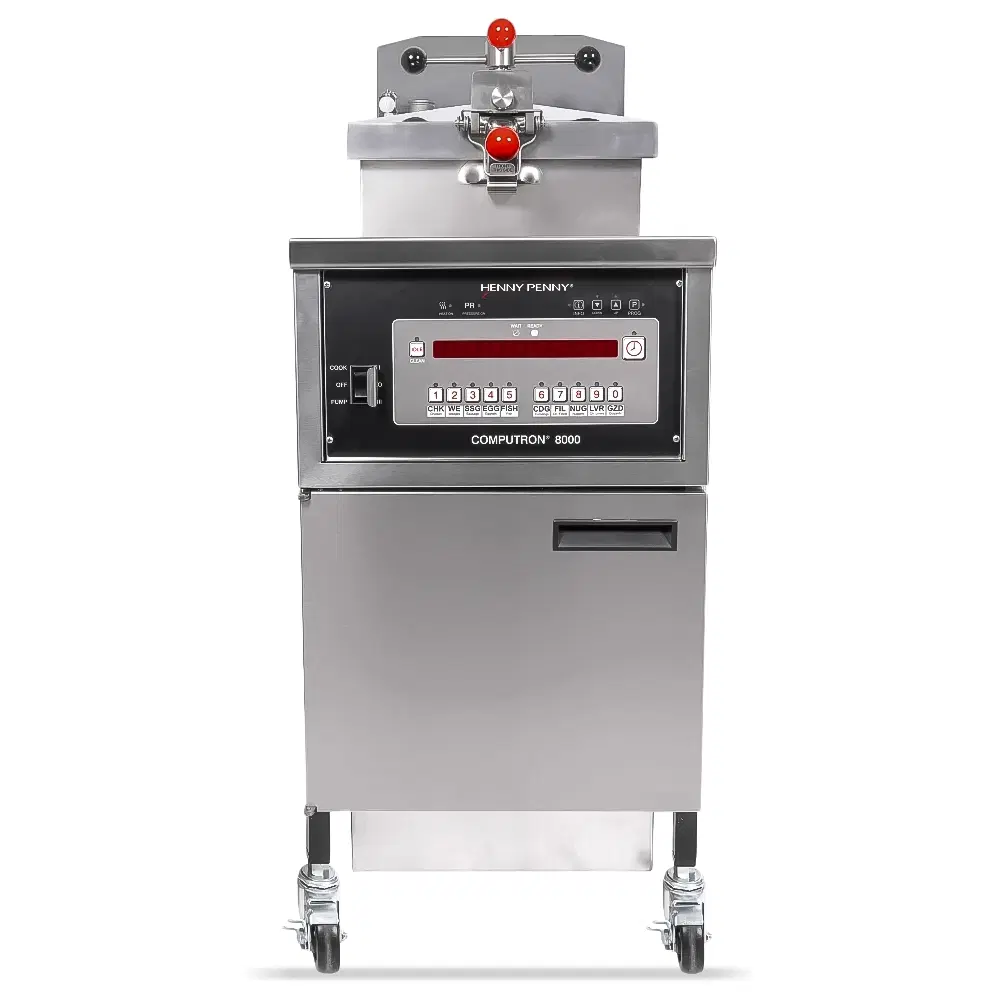Henny Penny PFG600.07 20" 4-Head Natural Gas Pressure Fryer, 43 lb Vat, Computron 8000 Controls, 80,000 BTU