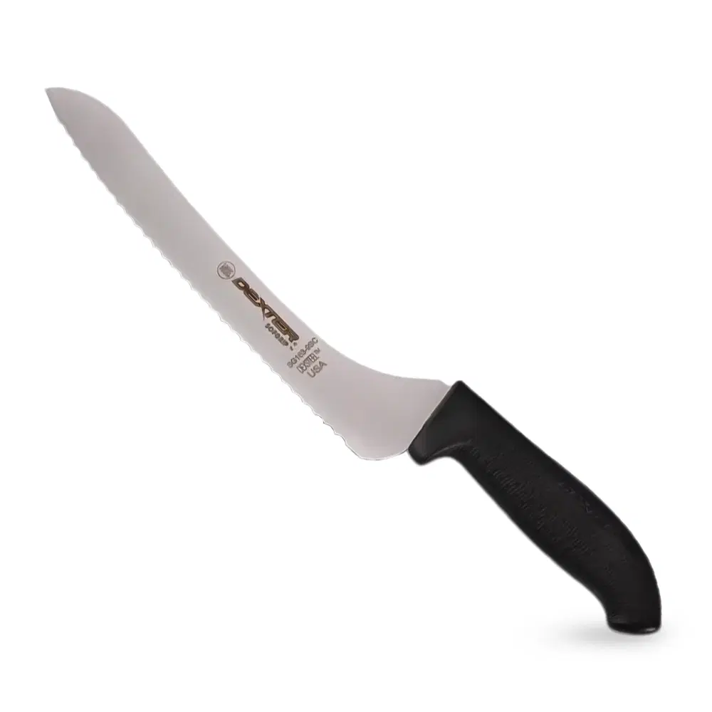 Dexter Russell SG163-9SCB-PCP 9" SofGrip Offset Scalloped Sandwich Knife with Black Handle