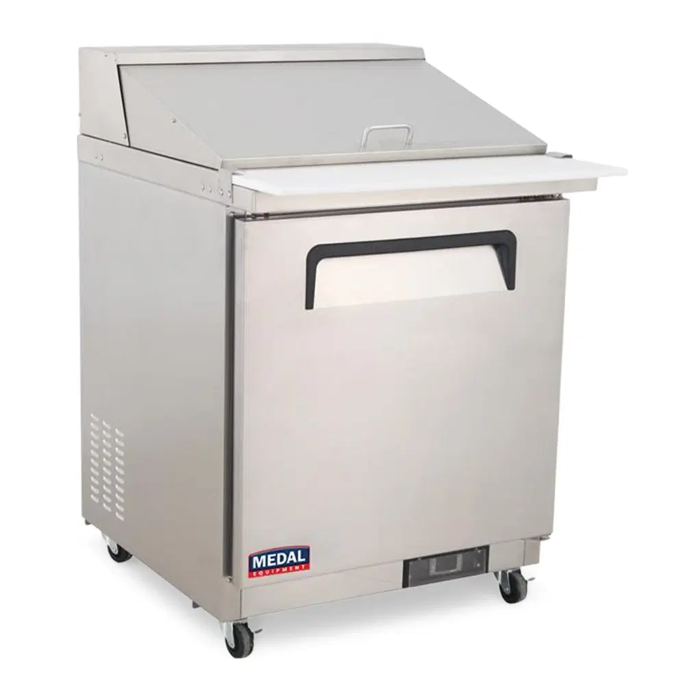 Medal Equipment 29" Mega Top Sandwich / Salad Prep Table, 1 Door, 12 Pans, Stainless Steel, 2 Year Warranty