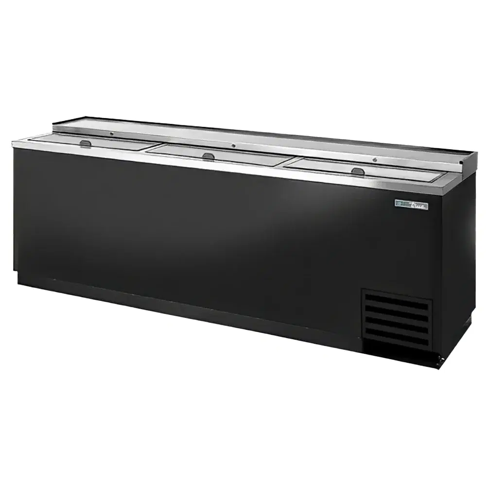 True TD-95-38-HC 95" Forced Air Bottle Cooler, Holds (900) 12 oz Bottles, Black, Lid Locks, 115v