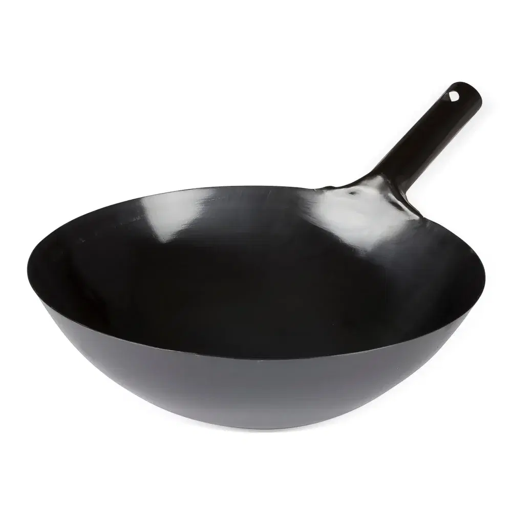 Winco WOK-34 14" Carbon Steel Wok, Integrated Handle, Black