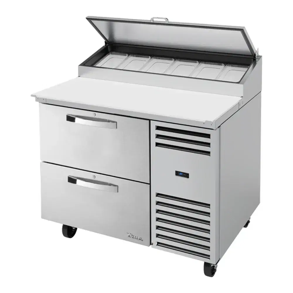 True TPP-AT-44D-2-HC-SPEC3 44" Pizza Prep Table with 2 Drawers, Holds 6 Pans, 7 Year Warranty