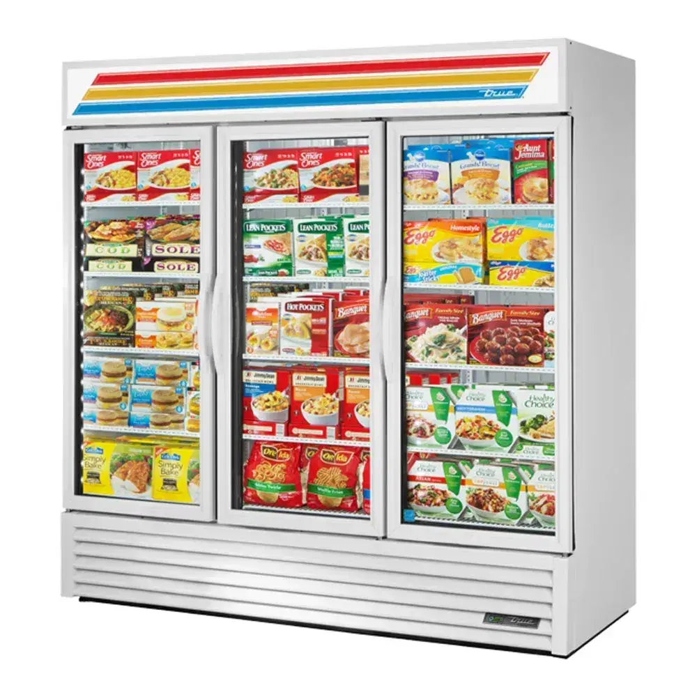 True GDM-72F-LTF-HC~TSL01 78" Merchandiser Freezer, Glass Door, 3 Sections, 7 Year Warranty