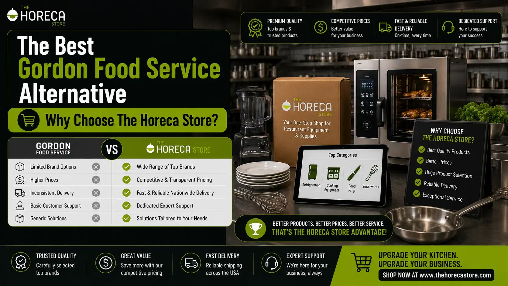 The Horeca Store as the best Gordon Food Service alternative for commercial kitchen equipment.