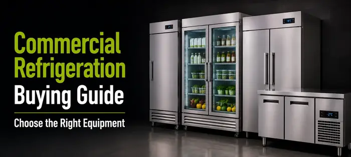 Thumbnail for commercial refrigeration buying guide featuring stainless steel commercial fridges.