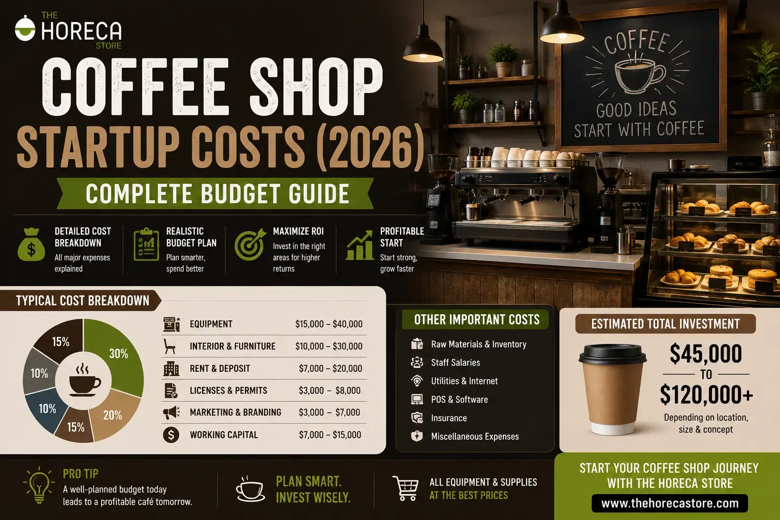 Coffee Shop Startup Costs (2026): Complete budget guide covering equipment, permits, setup, and operating costs for a profitable café launch.