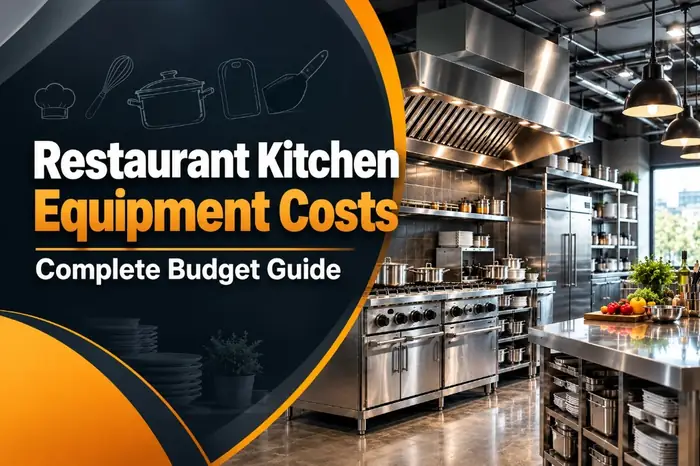 Thumbnail of Restaurant Kitchen Equipment Costs Complete Budget Guide with stainless range, hood, refrigerator, and prep island