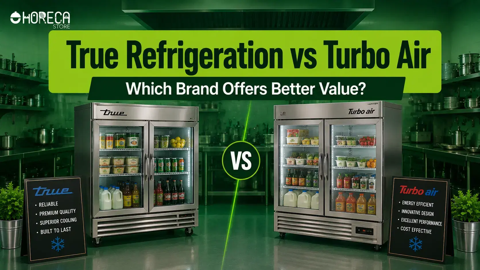 Comparison of True Refrigeration and Turbo Air commercial glass door refrigerators, showcasing features, performance, and value for restaurant and foodservice businesses.
