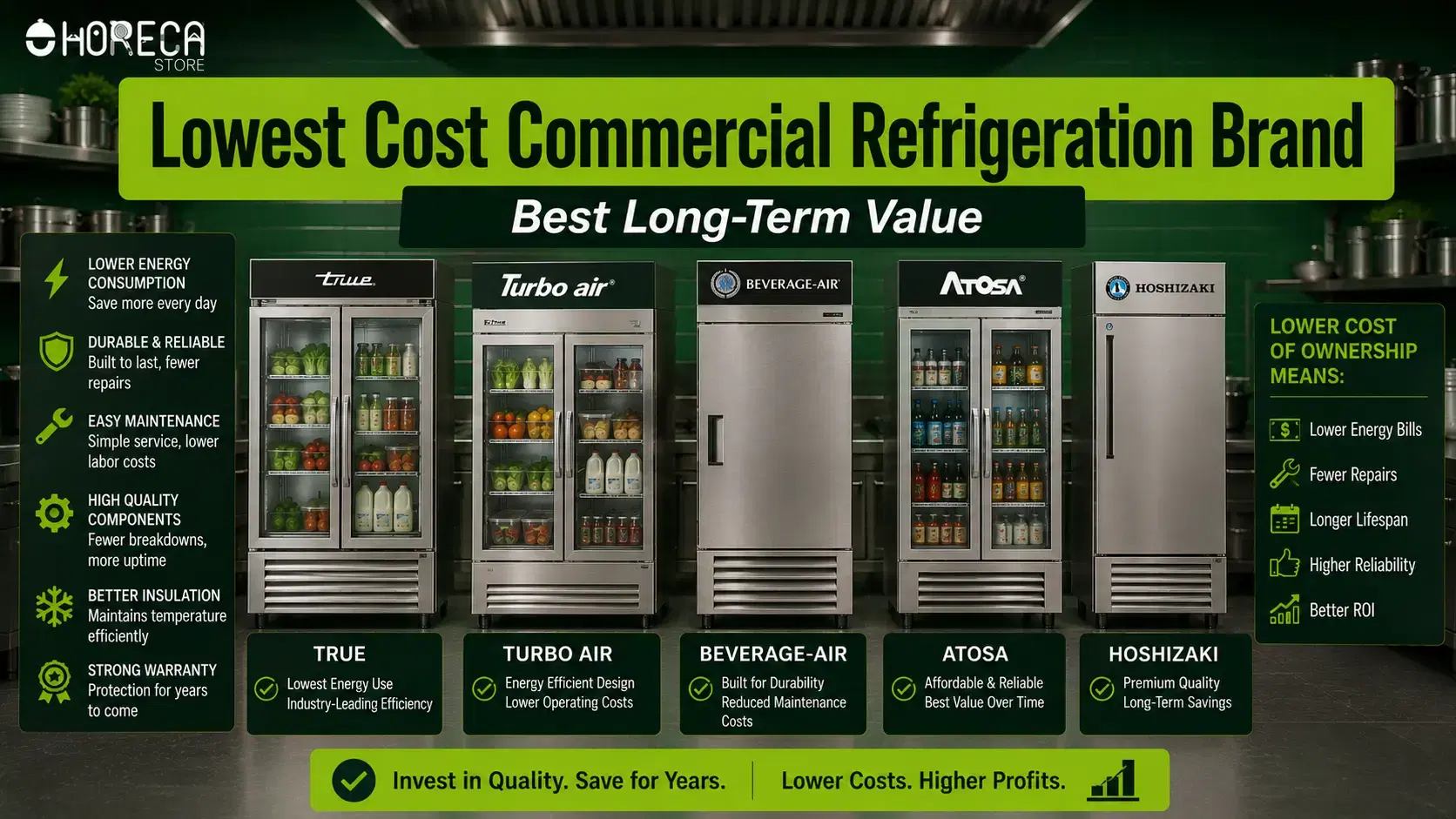 Find the lowest cost commercial refrigeration brands with the best long-term value, energy efficiency, reliability, and reduced ownership costs.