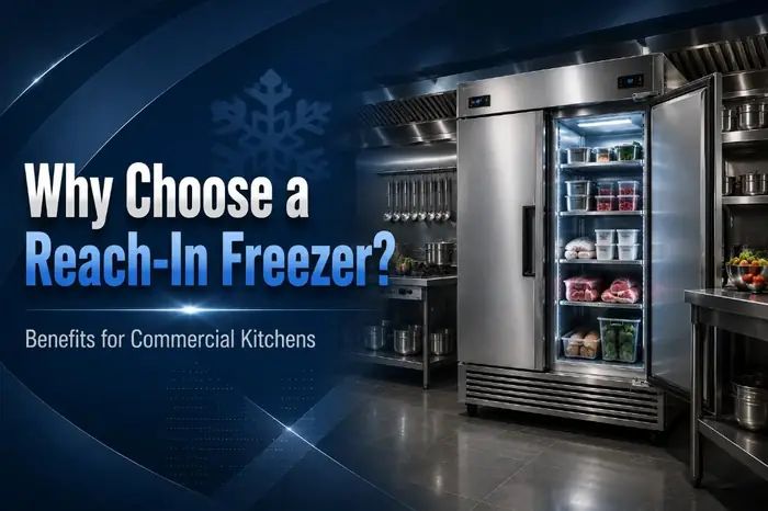 Thumbnail of Why Choose a Reach-In Freezer with stainless commercial freezer and kitchen backdrop