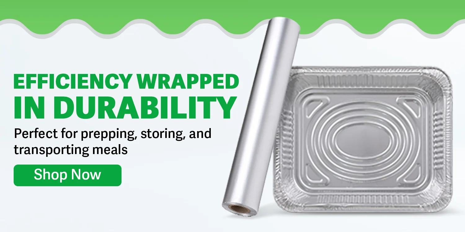 disposable cleaning supplies including gloves, trash bags, and cleaning cloths arranged on a bright background with promotional text.